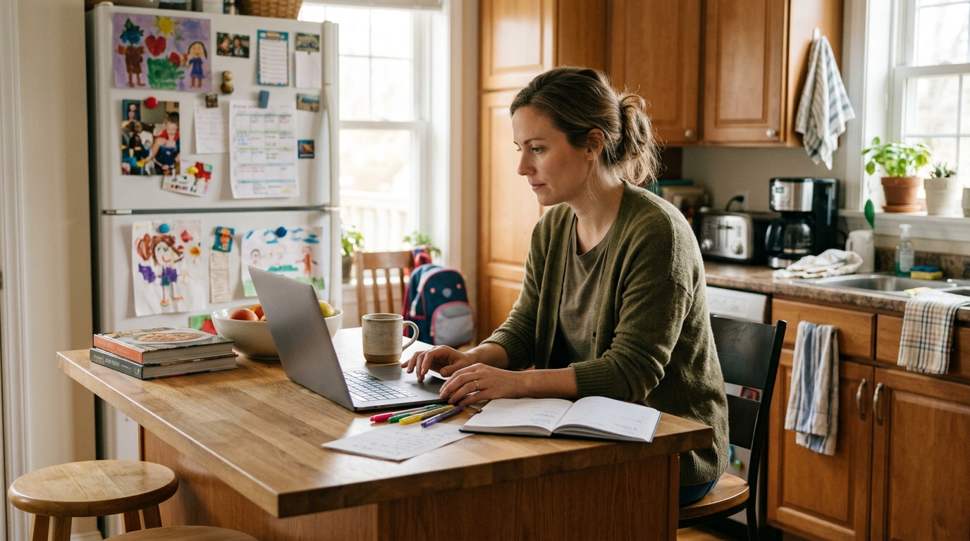 Mom organizing family life with a laptop