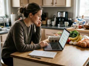 Mom planning family meals with a laptop